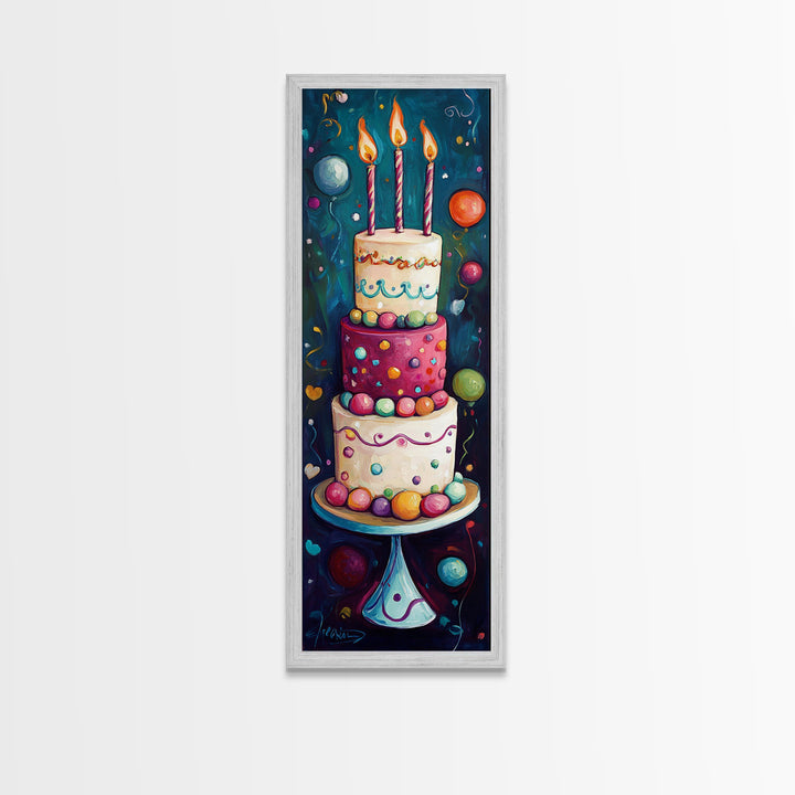 Cute Painting Print of a Birthday Cake - Framed Canvas - Preppy Dorm Room Decor - Wedding Decor - Birthday Cake Wall Art - Kitchen Decor