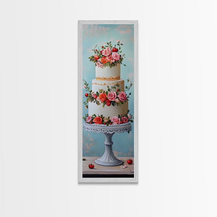 Wedding Decor Painting Print of a Wedding Cake - Framed Canvas Print - Wedding Decorations - Wedding Art - Tall Skinny Wall Art - Narrow Art