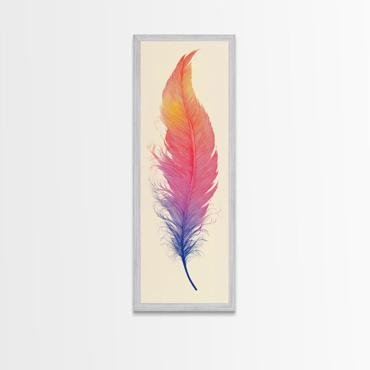 Funky Feather Painting Print - Framed Canvas - Home Decor - Tall Narrow Art - Feather Wall Art - Southwestern Decor