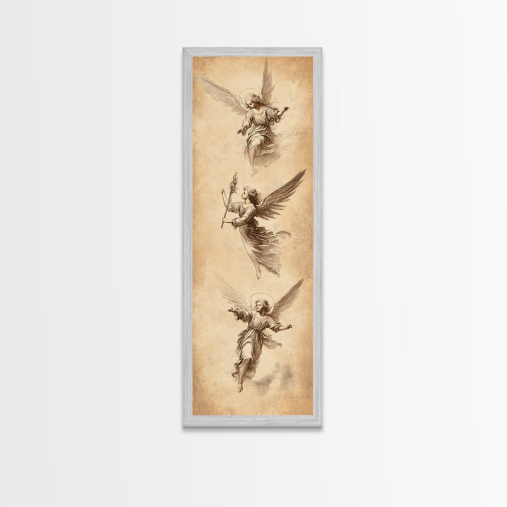 Guardian Angels Wall Art, Framed Canvas Print, Angel Painting, Angel Decor, Tall Skinny Art, Narrow Wall Art, Angelic Painting, Christmas Art