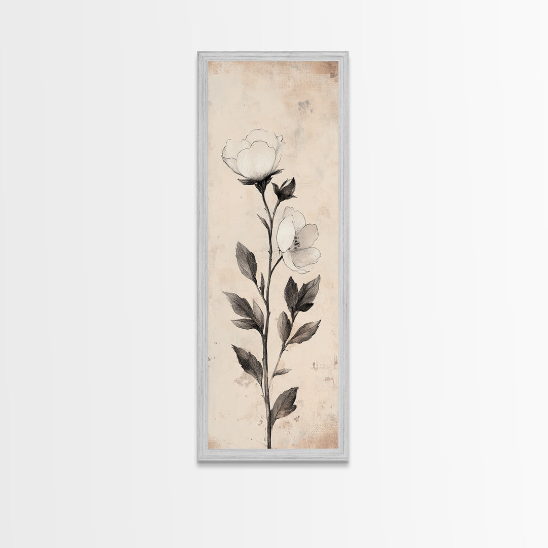 Sketch of a Flower Canvas Print, Wood Framed Wall Art, Flower Painting, Flower Decor, Floral Botanical Wall Art, Flower Print Narrow Art