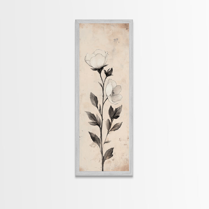 Sketch of a Flower Canvas Print, Wood Framed Wall Art, Flower Painting, Flower Decor, Floral Botanical Wall Art, Flower Print Narrow Art