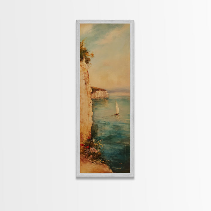 Nautical Seascapes Framed Canvas Print - Sailboat In The Bay - Sailboat Painting - Nautical Art - Coastal Home Decor - Coastal Oil Painting