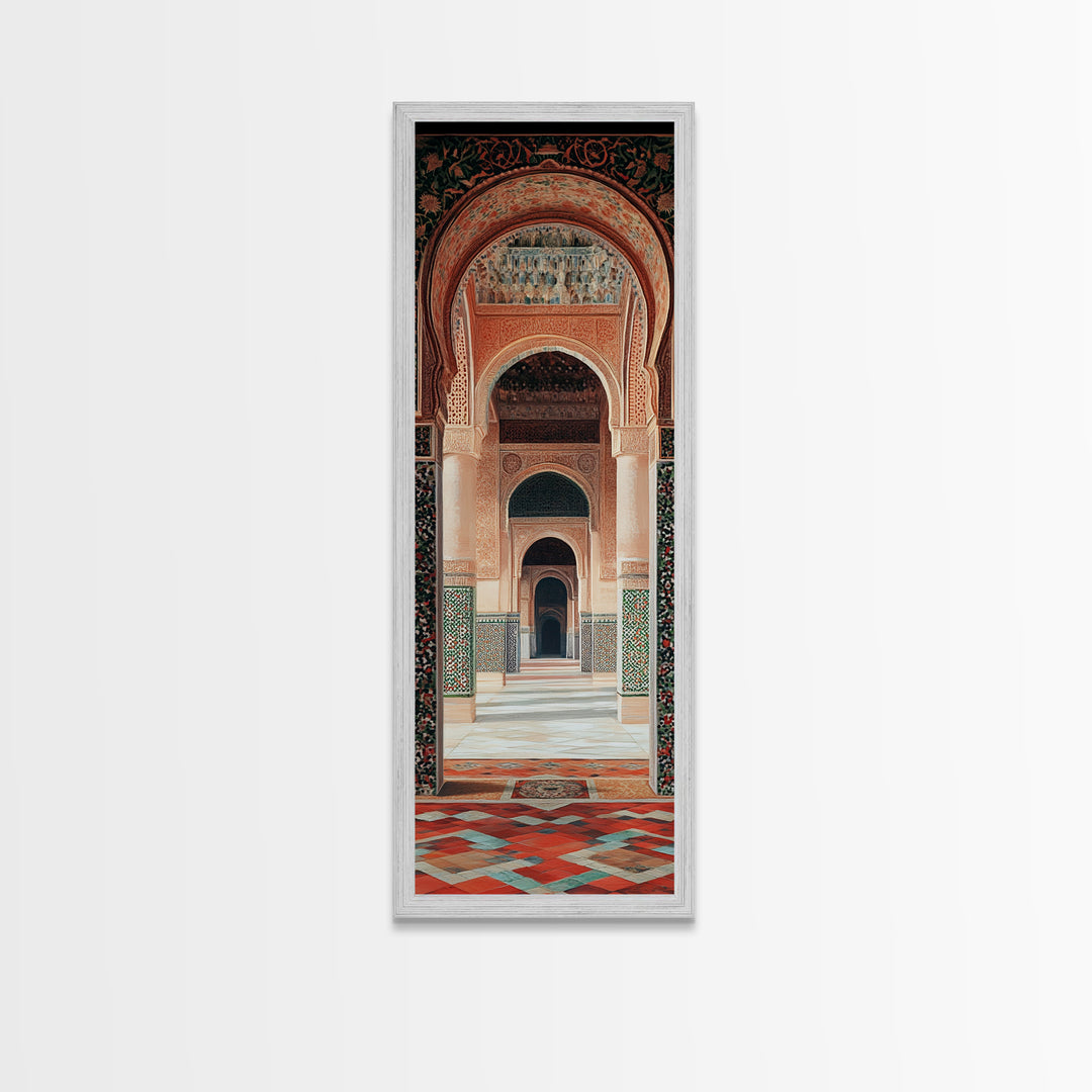 Canvas Print of Moroccan Architecture Art with Mosaic Tiles, Vintage Wall Art, Rustic Decor, Tall Skinny Art, Above Sofa Art, Guest Room Art