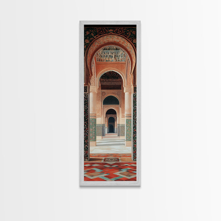Canvas Print of Moroccan Architecture Art with Mosaic Tiles, Vintage Wall Art, Rustic Decor, Tall Skinny Art, Above Sofa Art, Guest Room Art