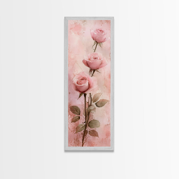 Rose Painting Framed Canvas Print Light Pink Wall Art Botanical Prints Above Sofa Art Living Room Art Rustic Wall Art Gift Idea