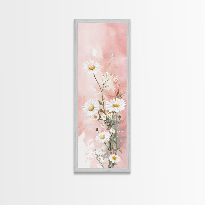 Daisy Canvas Print Wildflower Painting Rustic Floral Art Farmhouse Decor Light Pink Vertical Wall Art Bedroom Gift Idea Botanical Prints