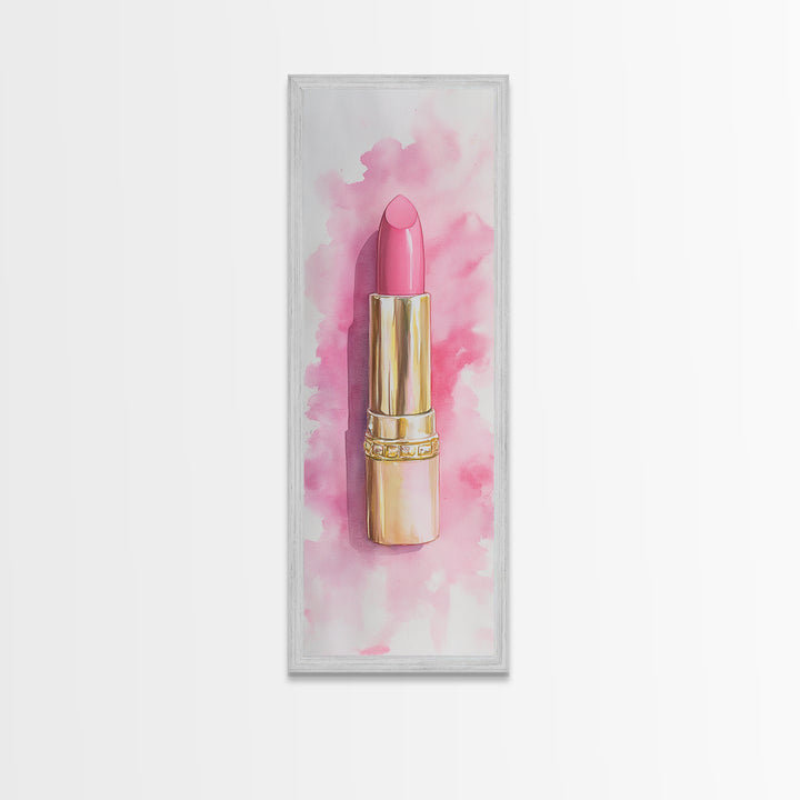 Pink Lipstick Canvas Print Feminine Pink Abstract Art Light Pink Wall Art Whimsical Art Rustic Decor Vertical Gift Idea Above Sofa