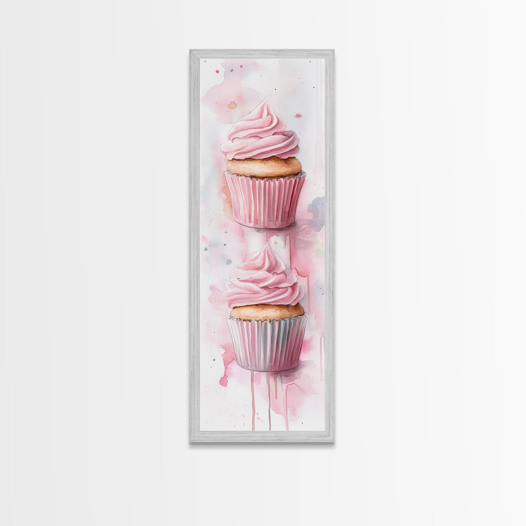 Cupcake Watercolor Canvas Print Food Review Kitchen Art Whimsical Art Rustic Decor Light Pink Wall Art Vertical Gift Idea Above Sofa
