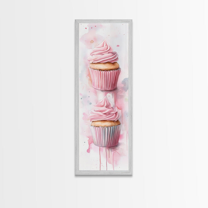 Cupcake Watercolor Canvas Print Food Review Kitchen Art Whimsical Art Rustic Decor Light Pink Wall Art Vertical Gift Idea Above Sofa