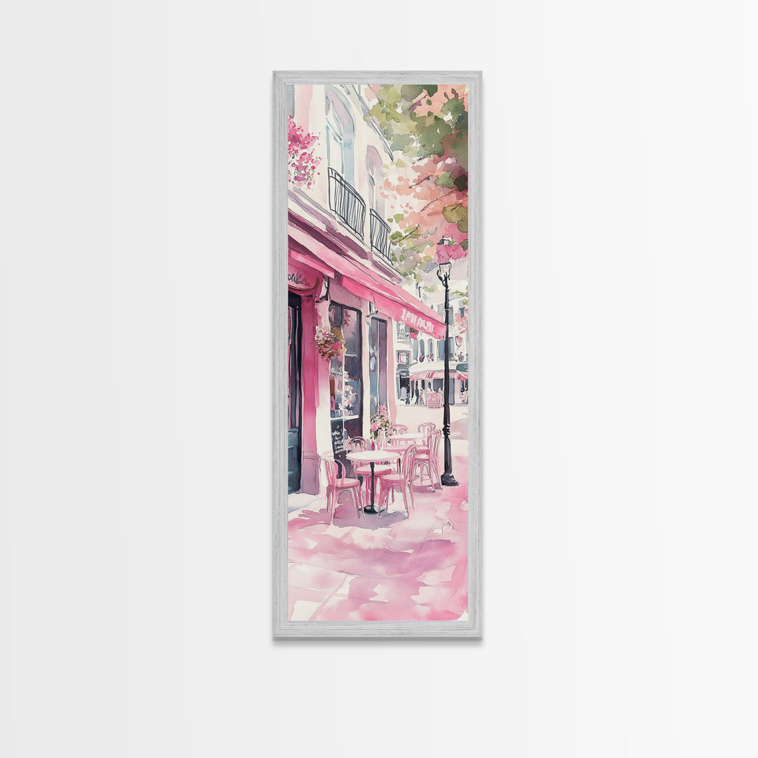 Pink Café Canvas Print Romantic French Bistro Painting Coastal Cowgirl Wall Art Above Bed Art Guest Room Gift Living Room Rustic Decor