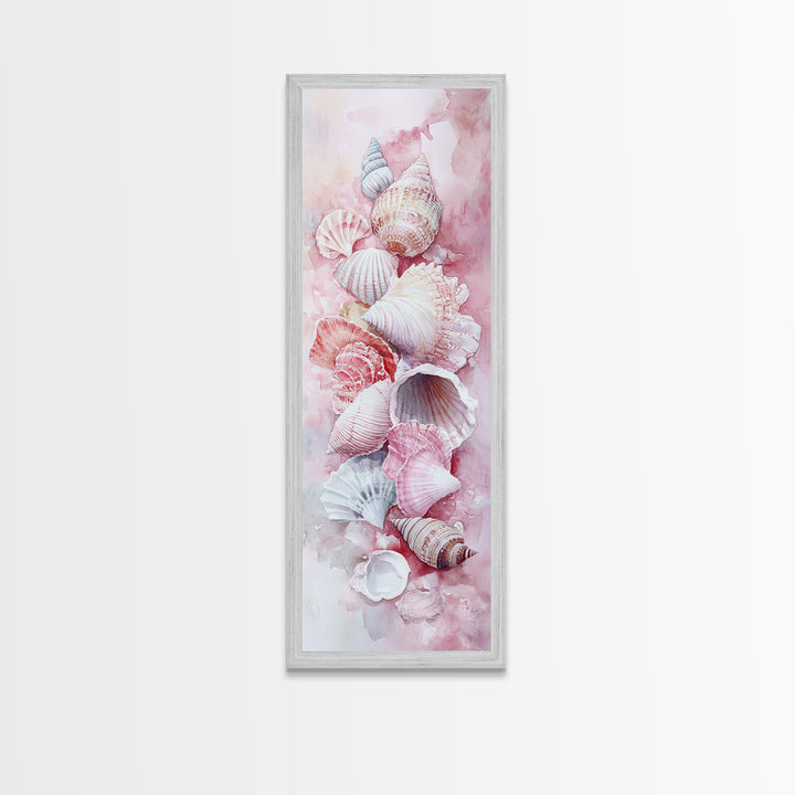 Coastal Seashell Painting Framed Canvas Print Featuring Nautical Decor Perfect Beach House Coastal Landscape Wall Art Theme