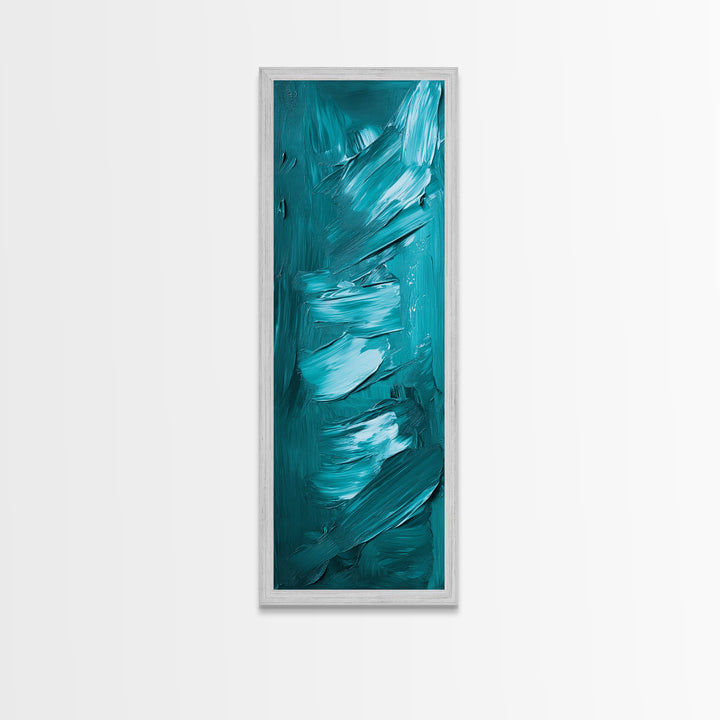 Textured Brushstroke Framed Canvas Print in Bold Teal, Geometric Wall Art, Vertical Wall Art, Coastal Decor, Bedroom Art, Gift Idea