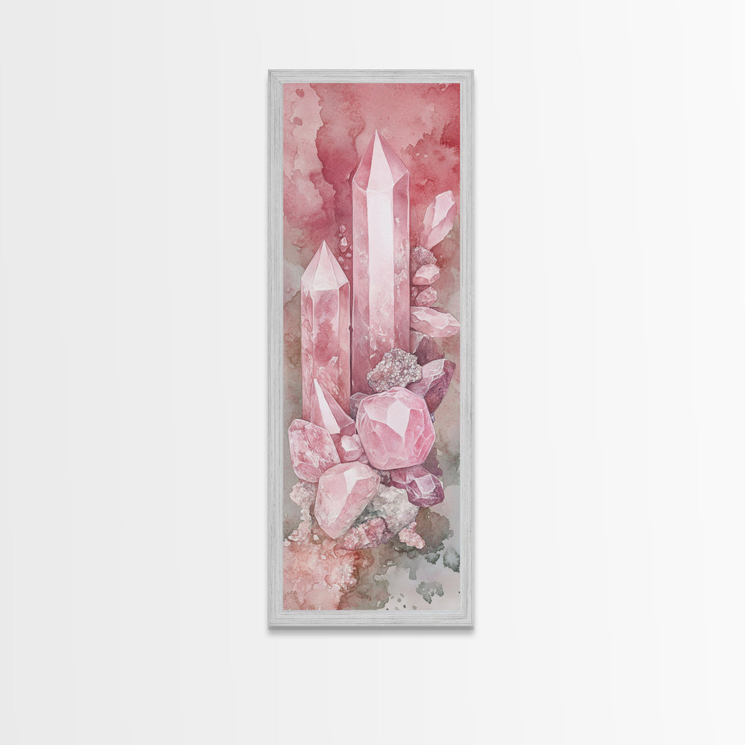Rose Quartz Crystal Canvas Print - Gemstone Painting in Light Pink Tones, Healing Energy Inspired Wall Art, Boho Room Decor