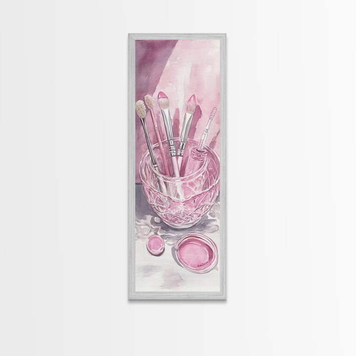 Makeup Brushes Canvas Print - Pink Abstract Art of Beauty Tools, Feminine Wall Art, Gift Idea for Her, Minimalist Room Decor