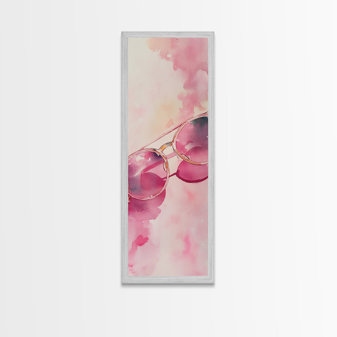 Retro Sunglasses Framed Canvas Print Pink Wall Art Light Pink Wall Art Dorm Decor Minimalist Art Above Couch Art Gift Idea