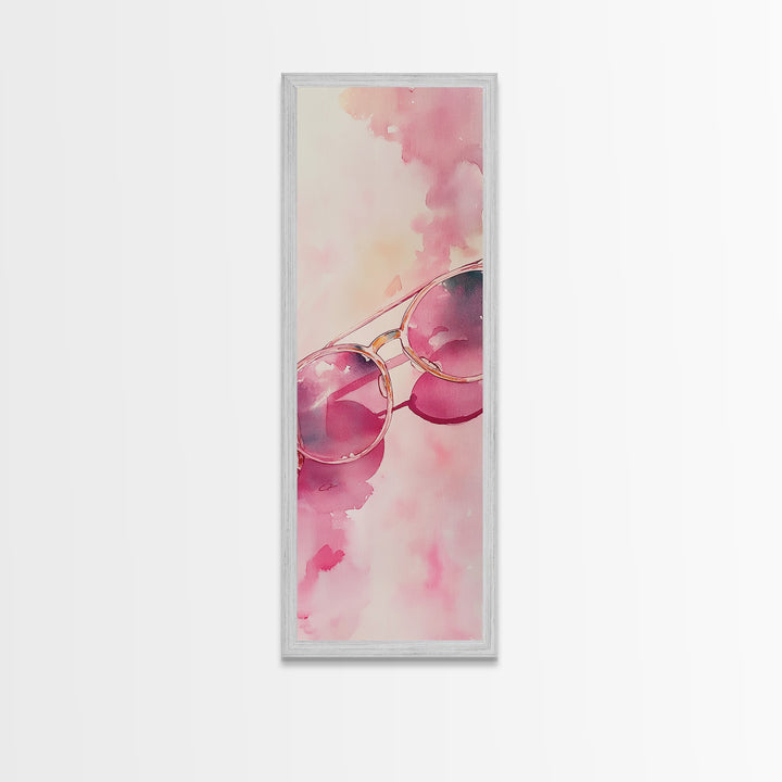 Retro Sunglasses Framed Canvas Print Pink Wall Art Light Pink Wall Art Dorm Decor Minimalist Art Above Couch Art Gift Idea