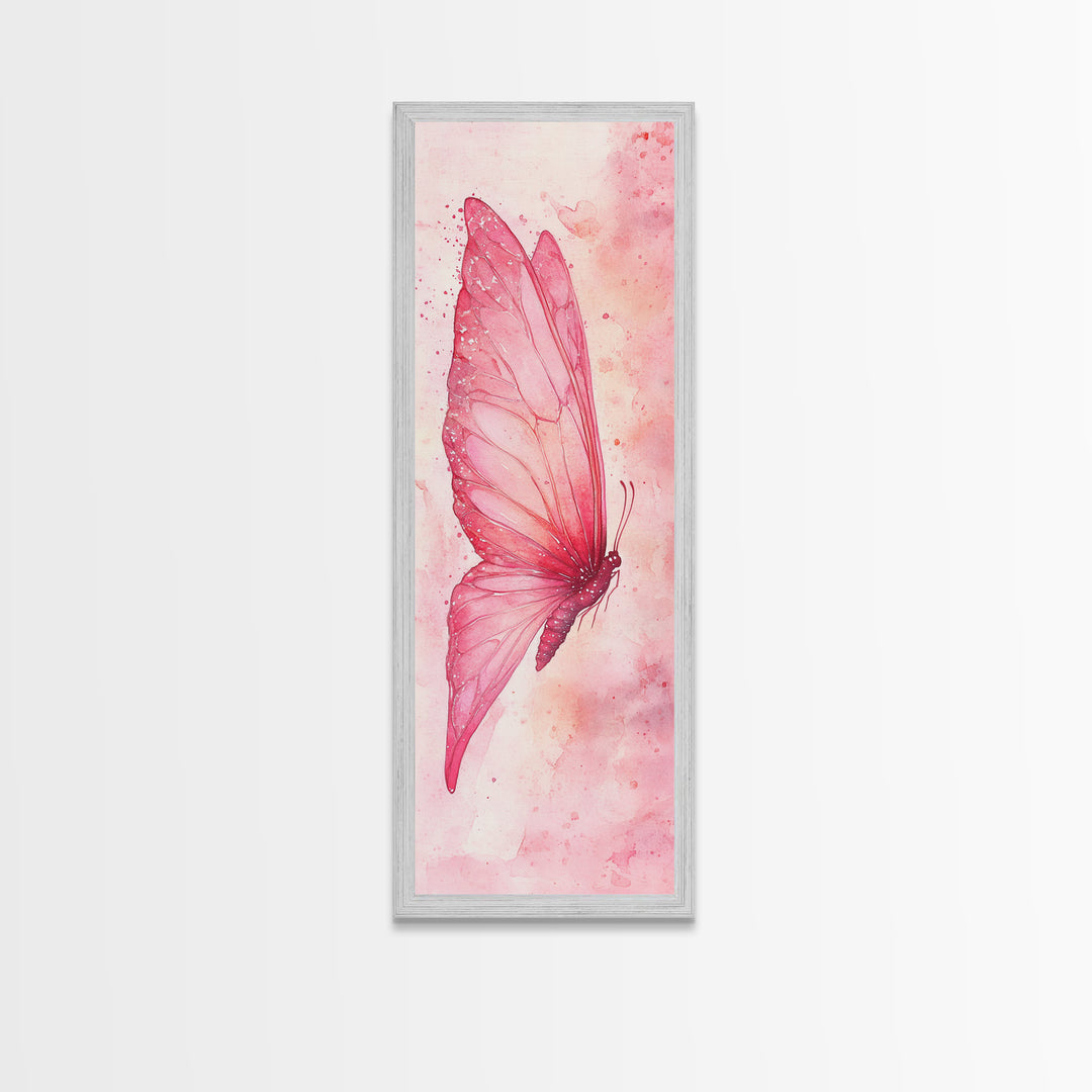 Butterfly Side View Framed Canvas Print Pink Wall Art Light Pink Wall Art Vertical Wall Art Rustic Decor Above Couch Art