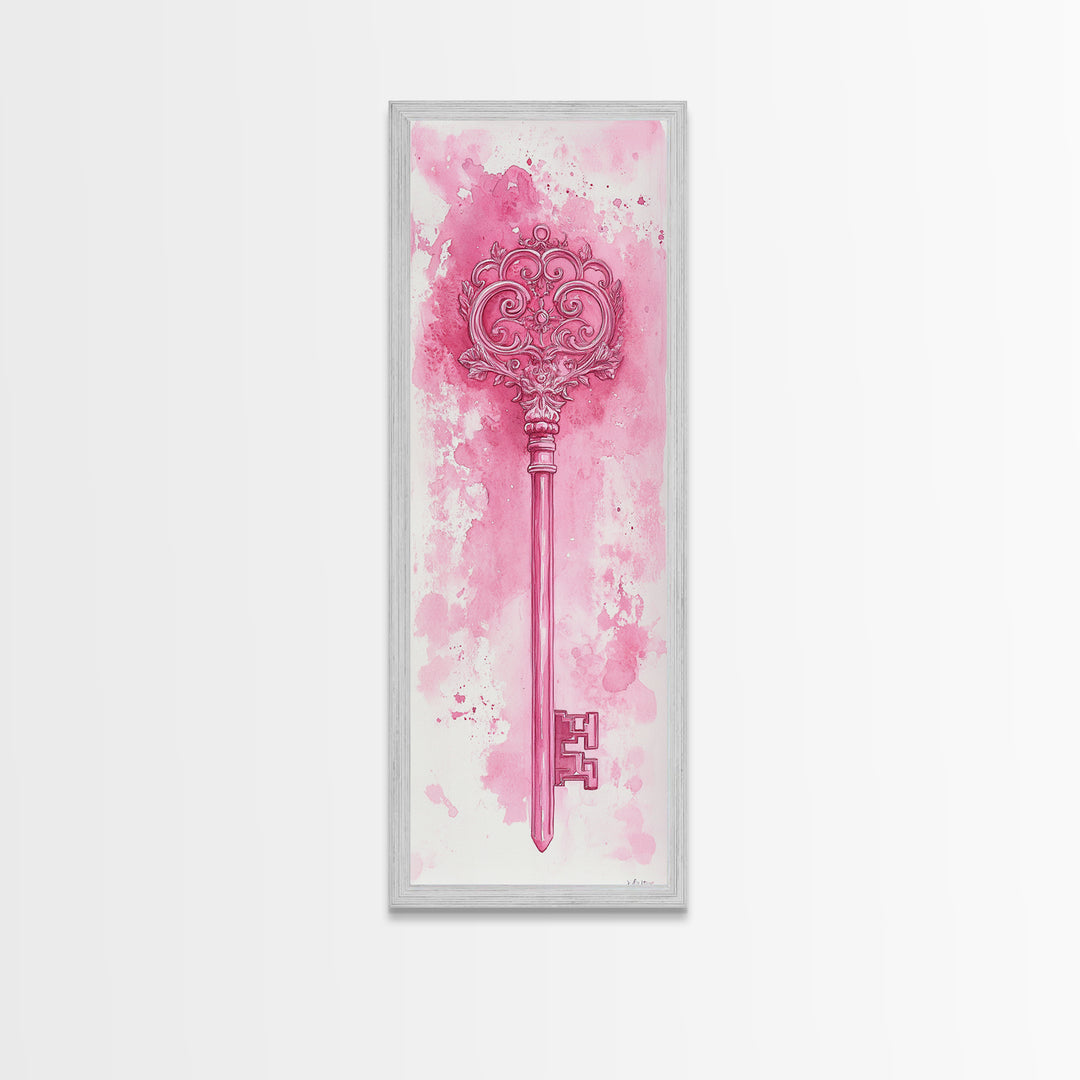 Intricate Key Art Framed Canvas Print Light Pink Wall Art Rustic Decor Minimalist Art Tall Skinny Art Above Couch Art Gift Idea