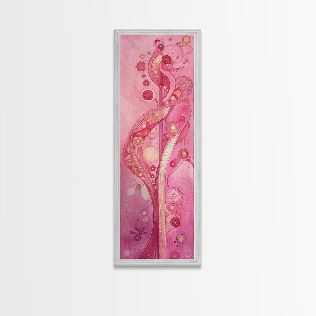 Abstract Botanical Framed Canvas Print Art Nouveau Print Pink Wall Art Whimsical Art Bedroom Decor Vertical Wall Art Boho Art