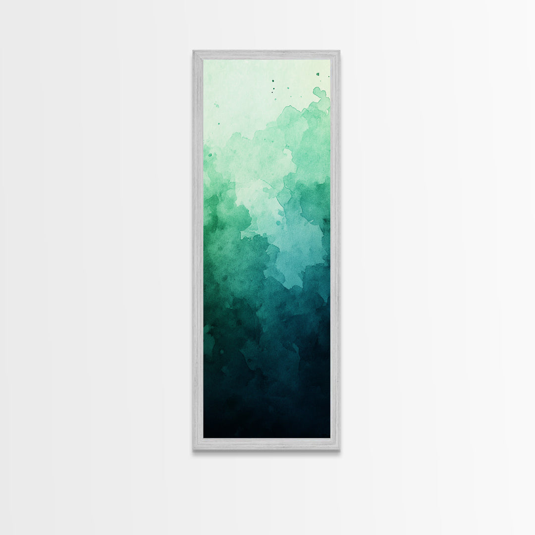 Deep Gradient Watercolor Canvas Print in Green and Teal, Sage Green Wall Art, Moody Art, Vertical Wall Art, Living Room Art, Gift Idea
