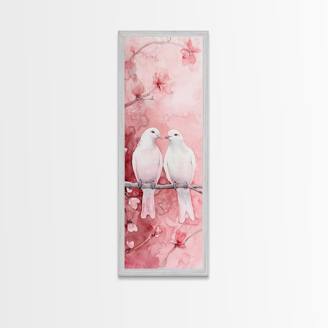 Lovebirds Canvas Print Cherry Blossom Pink Art Romantic Wall Decor Feminine Aesthetic Whimsical Gift Idea Bedroom Art
