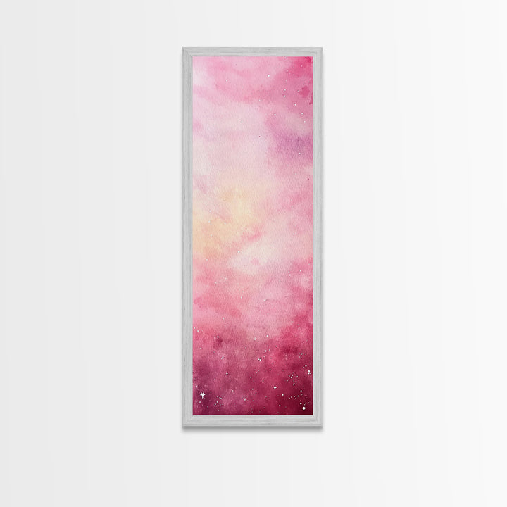 Light Pink Abstract Starry Night Framed Canvas Print Whimsical Bedroom Art Moody Wall Art Vertical Living Room Decor Gift Idea