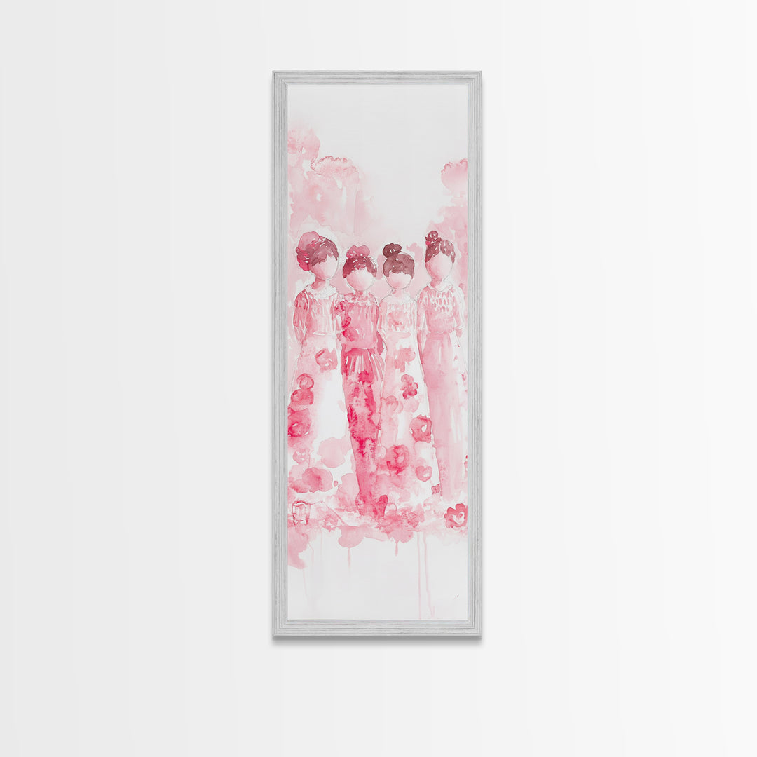 Dreamy Cherry Blossom Dresses Framed Canvas Print, Light Pink Wall Art, Botanical Prints, Whimsical Art, Above Sofa or Bedroom Decor