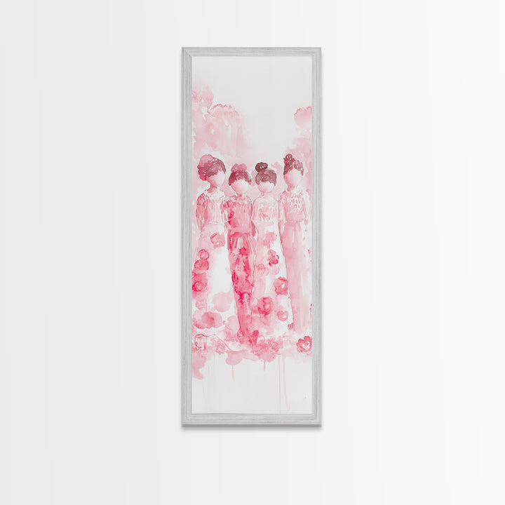 Dreamy Cherry Blossom Dresses Framed Canvas Print, Light Pink Wall Art, Botanical Prints, Whimsical Art, Above Sofa or Bedroom Decor