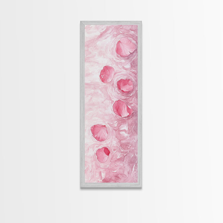 Floating Rose Petals in Water Canvas Print, Light Pink Wall Art, Botanical Nature Decor, Whimsical Aesthetic Bedroom or Living Room Art