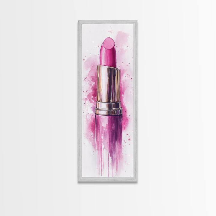 Bold Pink Lipstick Framed Canvas Print Feminine Modern Wall Art Beauty Decor Moody Pink Abstract Painting Bedroom Art Gift Idea