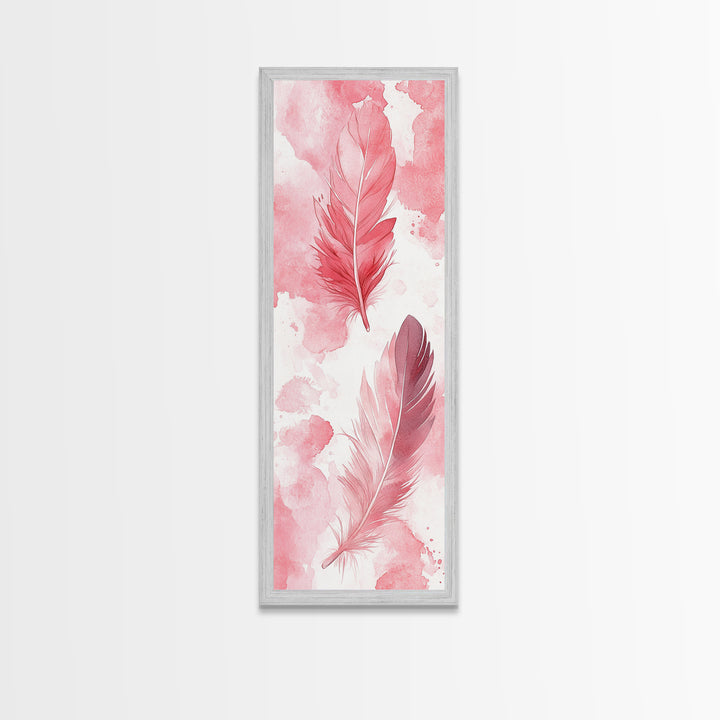 Elegant Feather Art Framed Canvas Print Boho Wabi Sabi Decor Vertical Wall Art Minimalist Feather Design Light Pink Wall Art