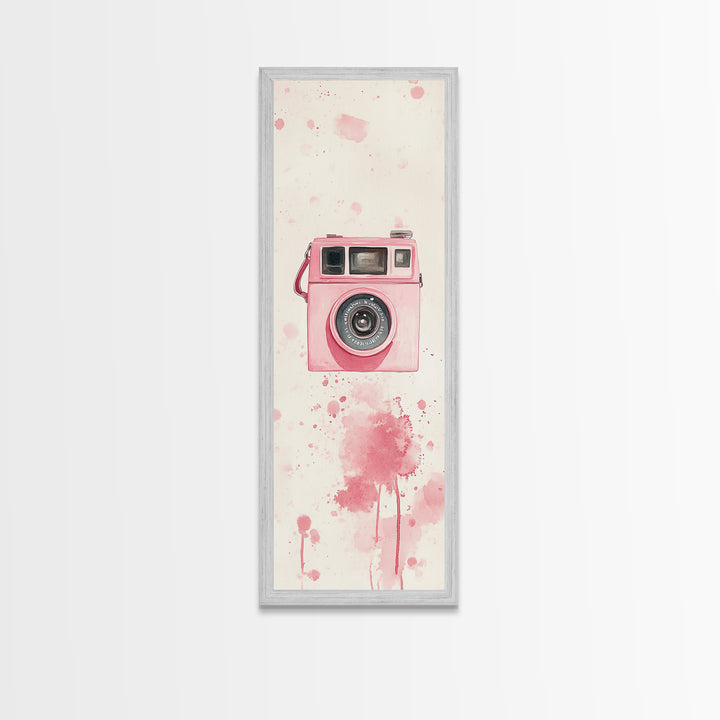 Retro Pink Camera Canvas Print Whimsical Wall Art Photography Lover Gift Living Room Art Vertical Pink Abstract Minimalist