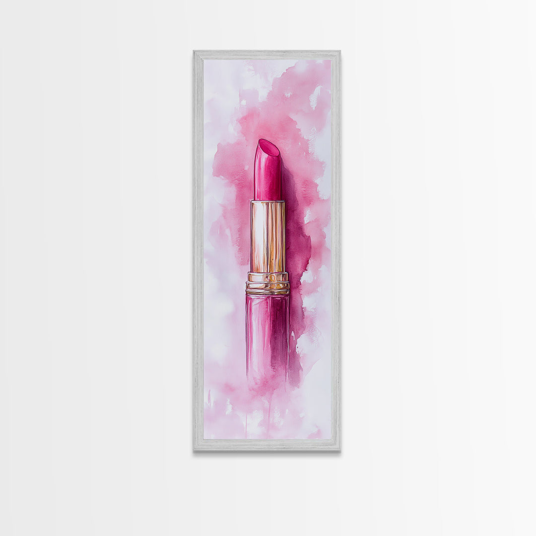 Classic Pink Lipstick Canvas Print Feminine Wall Art Makeup Lover Gift Light Pink Rustic Decor Vertical Artwork Girly Aesthetic