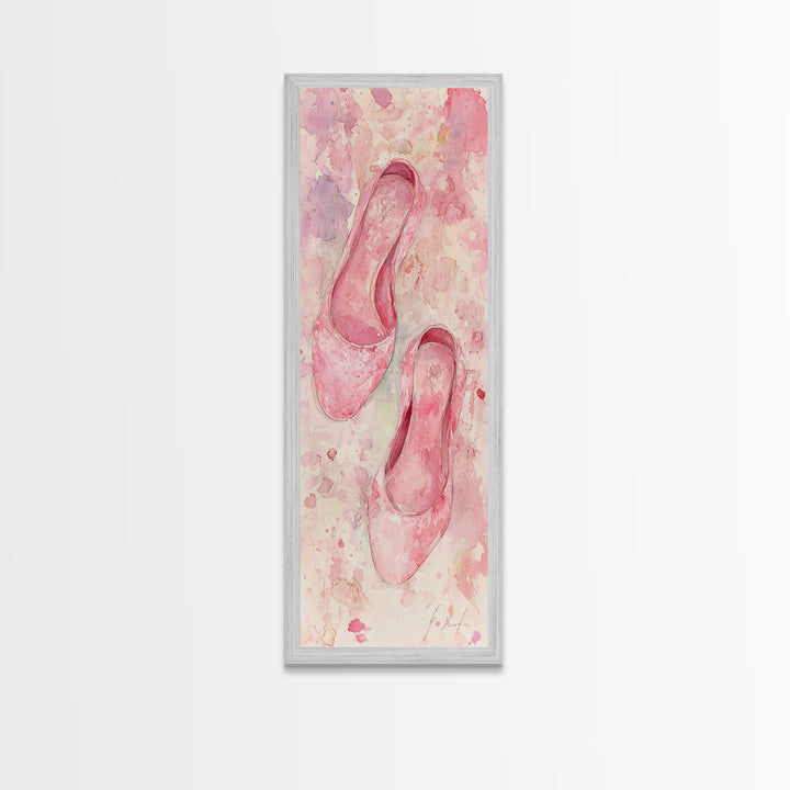 Ballet Flats Pink Abstract Canvas Print, Light Pink Wall Art, Whimsical Rustic Decor, Minimalist Living Room Art, Above Bed Artwork