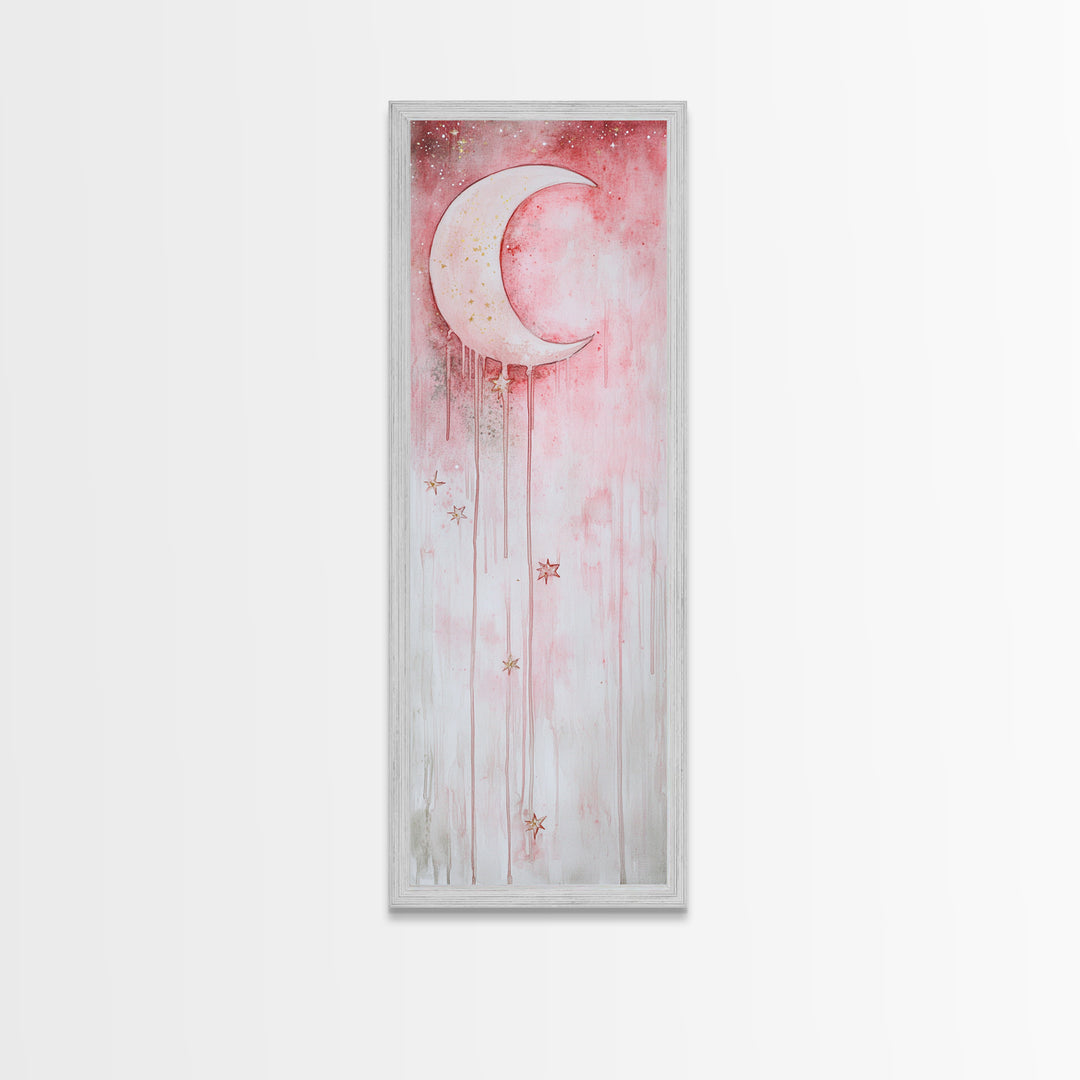 Crescent Moon Illustration Canvas Print Wabi Sabi Art Minimalist Bedroom Artwork Moon Oil Painting Rustic Fall Wall Decor Gift