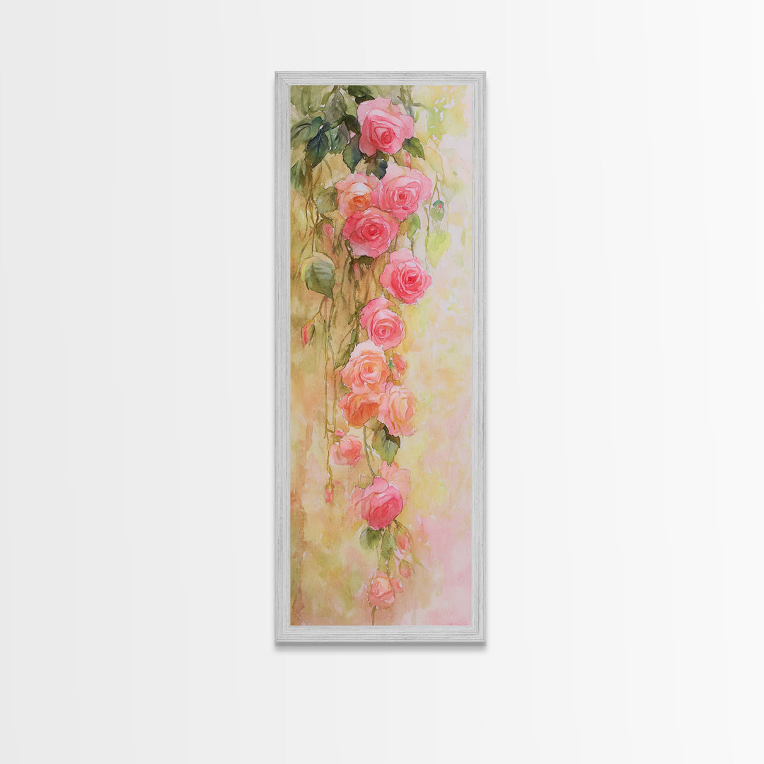 Cascading Roses Canvas Print Wildflower Painting Botanical Prints Vertical Wall Art Farmhouse Art Rustic Wall Art Romantic Gift