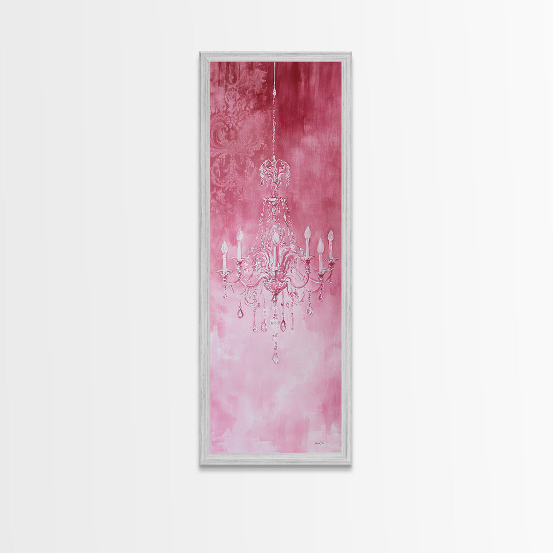 Crystal Chandelier Framed Canvas Print in Pink Abstract Art Perfect Above Sofa or Guest Room Art with Rustic and Glam Style