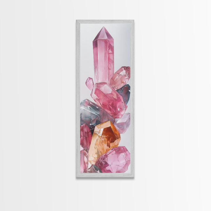 Rose Quartz Gem Canvas Print Gemstone Watercolor Art Unique Bedroom Decor Crystal Lover Light Pink Wall Art Gift Idea