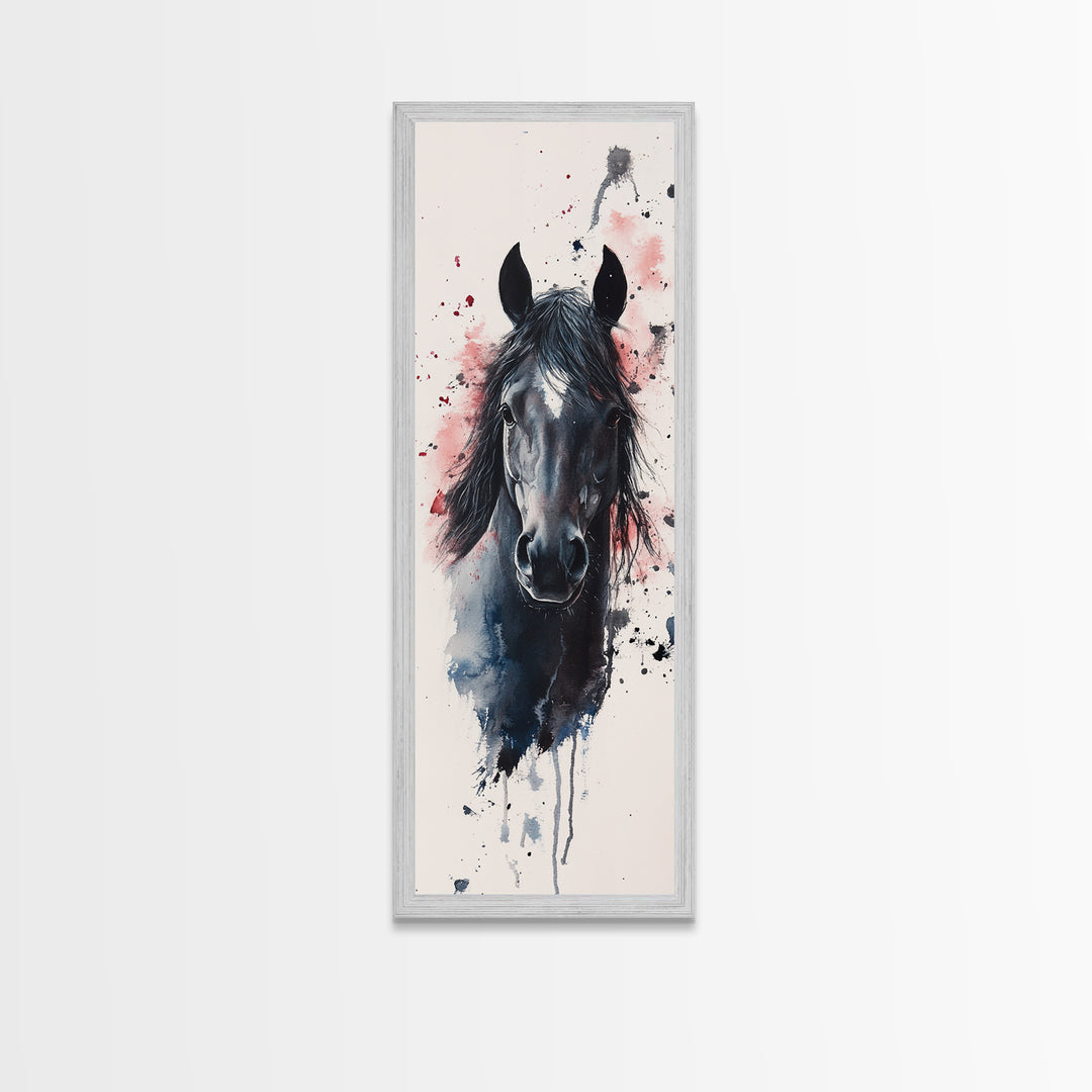 Black Horse Portrait Canvas Print Rustic Farmhouse Art Horse Wall Art Tall Skinny Art Vertical Rustic Living Room Wall Decor