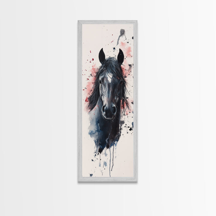Black Horse Portrait Canvas Print Rustic Farmhouse Art Horse Wall Art Tall Skinny Art Vertical Rustic Living Room Wall Decor