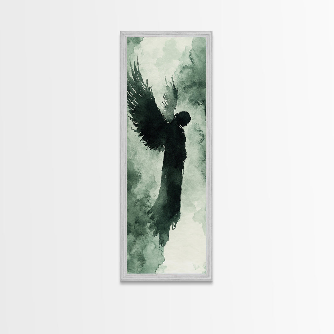 Dark Angel Silhouette Canvas Print Angel Art Prints Dark Angels Wall Art Moody Art Gothic Living Room Art Vertical Wall Decor