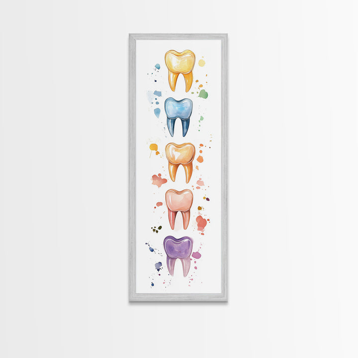 Artistic Dental Canvas Print Featuring Colorful Watercolor Teeth, Whimsical Dental Office Wall Art, Gift Idea for Dentists