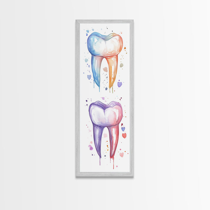 Watercolor Teeth Canvas Print, Dentist Office Vertical Wall Art, Vibrant Dental Art Print for Gift Ideas