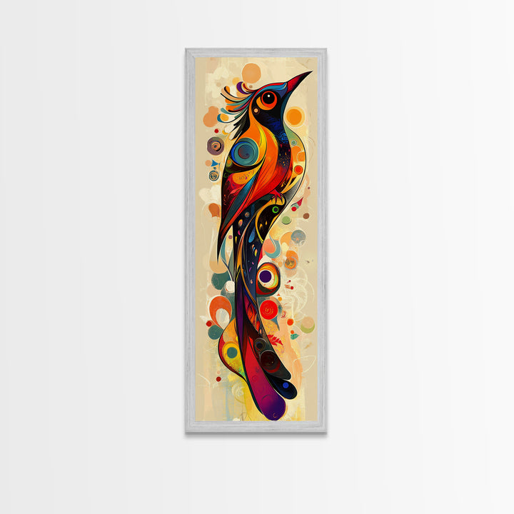 Bold Bird Design Framed Canvas Print Vibrant Peacock Wall Art Modern Whimsical Art Living Room Accent Bird Lover Gift Idea