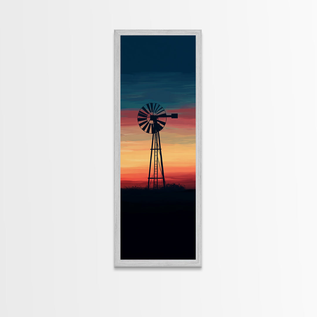 Canvas Print Moody Sunset Windmill Wall Art, Vertical Rustic Decor, Tall Narrow Farmhouse Artwork, Gift Idea for Living Room