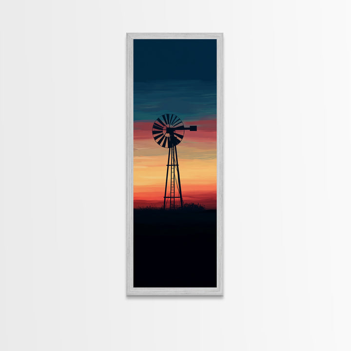 Canvas Print Moody Sunset Windmill Wall Art, Vertical Rustic Decor, Tall Narrow Farmhouse Artwork, Gift Idea for Living Room