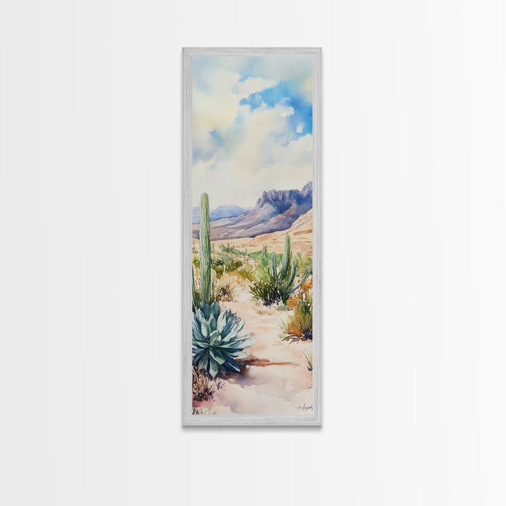 Desert Landscape Framed Canvas Print, Southwest Rustic Wall Art, Cactus Painting, Farmhouse Living Room Decor, Gift Idea for Him