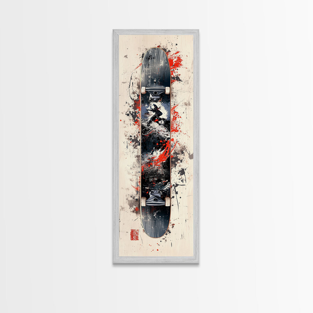 Graffiti Style Skateboard Canvas Print, Abstract Red and Black Wall Art, Urban Skateboard Art, Gift Idea for Living Room or Bedroom