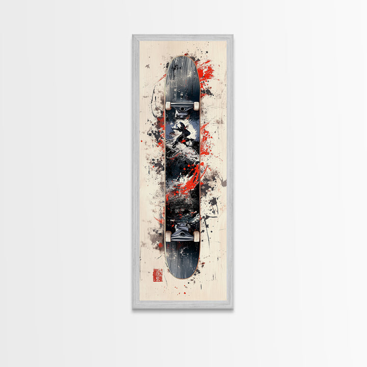 Graffiti Style Skateboard Canvas Print, Abstract Red and Black Wall Art, Urban Skateboard Art, Gift Idea for Living Room or Bedroom